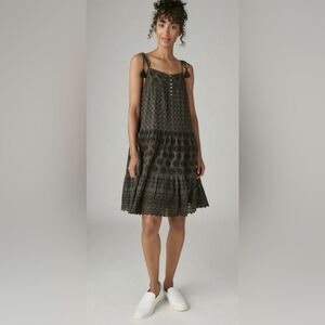 Lucky Brand Women's Tie Sleeve Tiered Eyelet Coastal cowgirl Dress - Size Medium